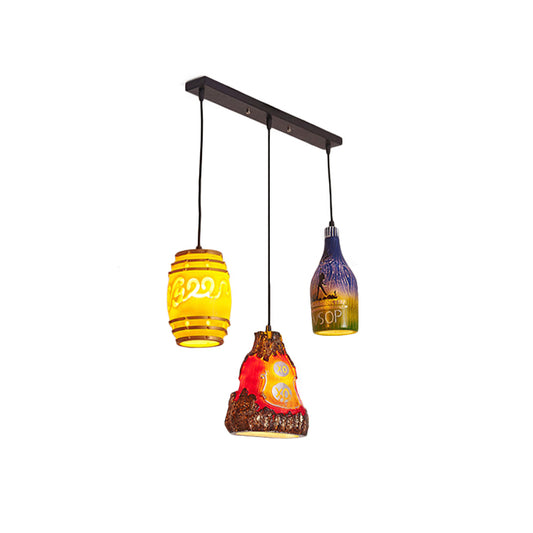 Black 3 Lights Pendant Light Fixture Vintage Stylish Resin Hanging Lamp with Different Shade Clearhalo 'Ceiling Lights' 'Industrial Pendants' 'Industrial' 'Middle Century Pendants' 'Pendant Lights' 'Pendants' 'Tiffany' Lighting' 159290