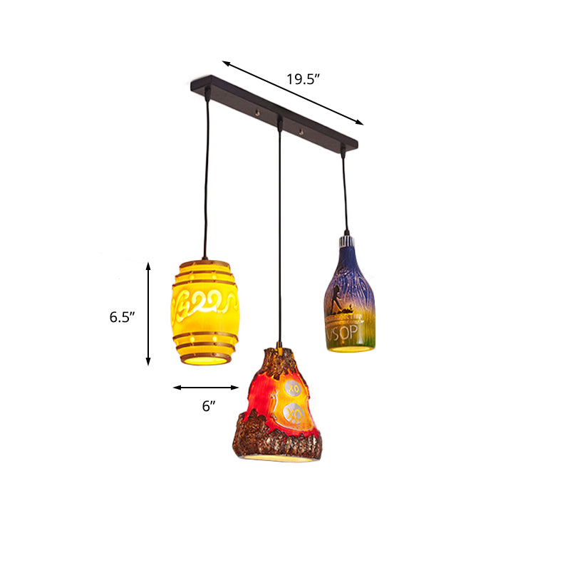 Black 3 Lights Pendant Light Fixture Vintage Stylish Resin Hanging Lamp with Different Shade Clearhalo 'Ceiling Lights' 'Industrial Pendants' 'Industrial' 'Middle Century Pendants' 'Pendant Lights' 'Pendants' 'Tiffany' Lighting' 159291