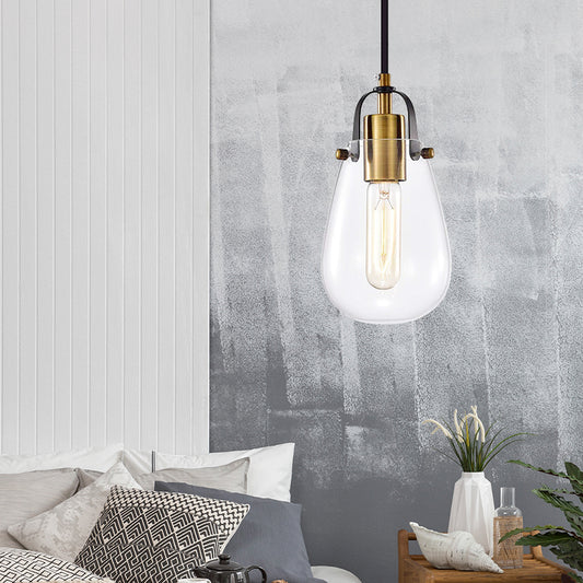 Rustic Bulb Shaped Hanging Ceiling Light 1 Light Clear Glass Pendant Lighting in Brass for Dining Room Clearhalo 'Ceiling Lights' 'Close To Ceiling Lights' 'Glass shade' 'Glass' 'Industrial Pendants' 'Industrial' 'Middle Century Pendants' 'Pendant Lights' 'Pendants' 'Tiffany' Lighting' 159358