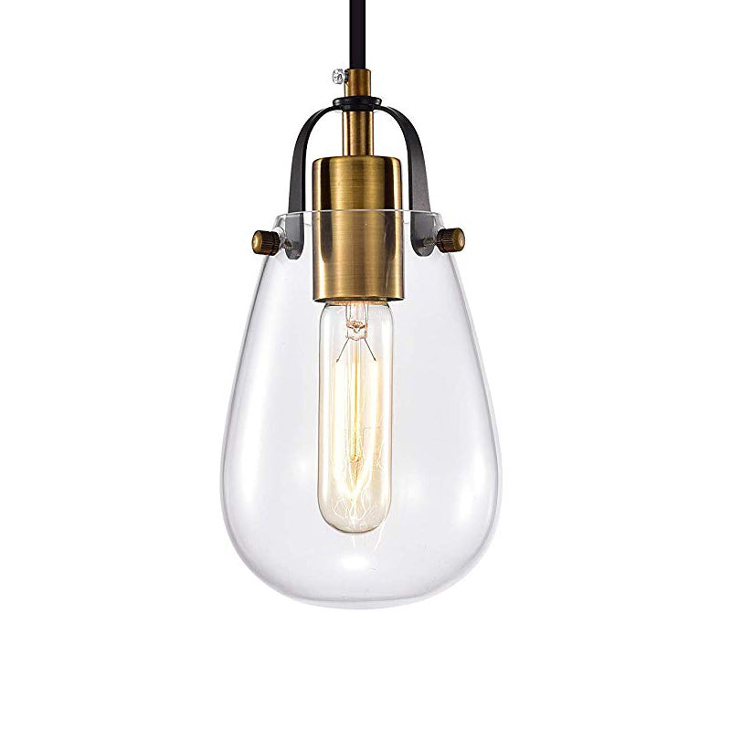 Rustic Bulb Shaped Hanging Ceiling Light 1 Light Clear Glass Pendant Lighting in Brass for Dining Room Clearhalo 'Ceiling Lights' 'Close To Ceiling Lights' 'Glass shade' 'Glass' 'Industrial Pendants' 'Industrial' 'Middle Century Pendants' 'Pendant Lights' 'Pendants' 'Tiffany' Lighting' 159359