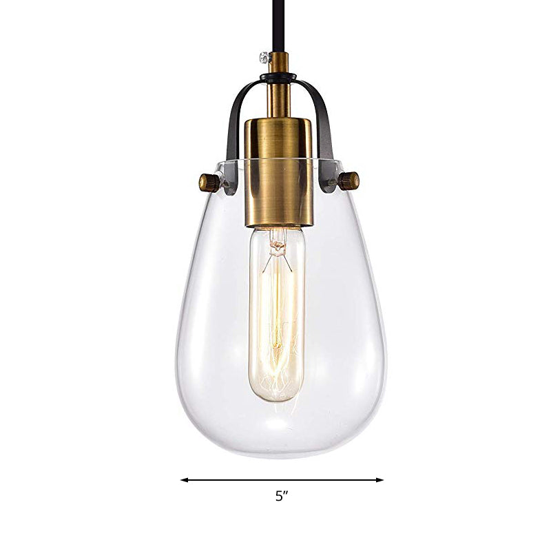 Rustic Bulb Shaped Hanging Ceiling Light 1 Light Clear Glass Pendant Lighting in Brass for Dining Room Clearhalo 'Ceiling Lights' 'Close To Ceiling Lights' 'Glass shade' 'Glass' 'Industrial Pendants' 'Industrial' 'Middle Century Pendants' 'Pendant Lights' 'Pendants' 'Tiffany' Lighting' 159360