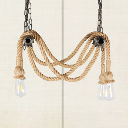 Wrought Iron Bronze Suspension Light Open Bulb 4 Lights Antique Style Chandelier Lamp with Hemp Rope for Bar Bronze Clearhalo 'Ceiling Lights' 'Chandeliers' 'Industrial Chandeliers' 'Industrial' 'Middle Century Chandeliers' 'Tiffany' Lighting' 159373