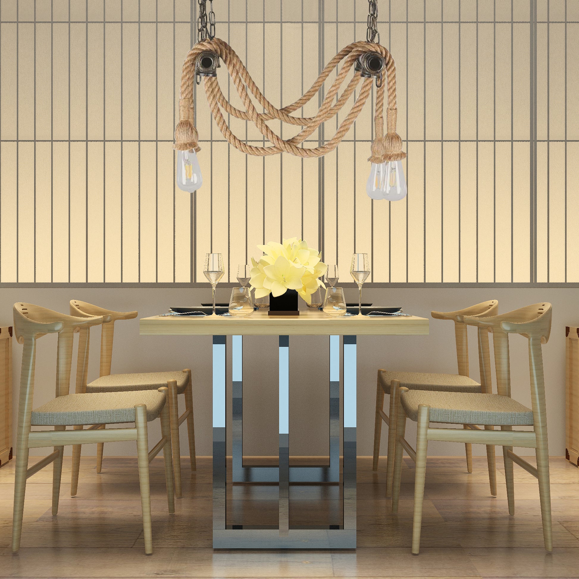 Wrought Iron Bronze Suspension Light Open Bulb 4 Lights Antique Style Chandelier Lamp with Hemp Rope for Bar Clearhalo 'Ceiling Lights' 'Chandeliers' 'Industrial Chandeliers' 'Industrial' 'Middle Century Chandeliers' 'Tiffany' Lighting' 159376