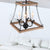 Brown Trapezoid Chandelier Lamp with Flameless Candle Farmhouse Metal and Wood 4-Light Kitchen Hanging Lamp Brown Clearhalo 'Cast Iron' 'Ceiling Lights' 'Chandeliers' 'Industrial Chandeliers' 'Industrial' 'Metal' 'Middle Century Chandeliers' 'Rustic Chandeliers' 'Tiffany' Lighting' 159386