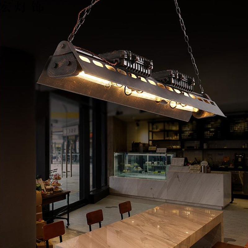 Metallic Train Shape Chandelier 3 Bulbs Industrial Creative Hanging Light in Rust for Cottage Clearhalo 'Ceiling Lights' 'Chandeliers' Lighting' options 159395