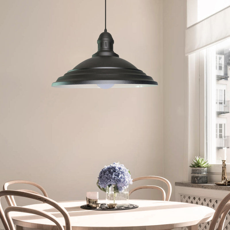 Vintage Bowl Hanging Ceiling Light 1 Head Metal Ceiling Light with Fluted Design in Black for Balcony Black A Clearhalo 'Ceiling Lights' 'Industrial Pendants' 'Industrial' 'Middle Century Pendants' 'Pendant Lights' 'Pendants' 'Tiffany' Lighting' 15945