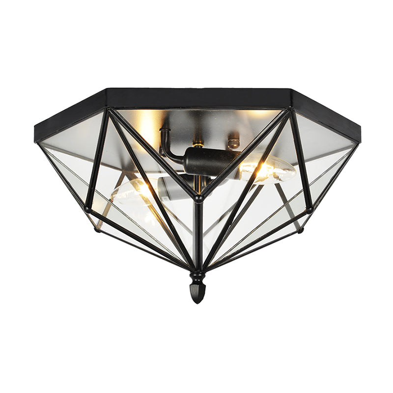 Single Bulb Flushmount Lighting Vintage Polyhedron Clear Glass Ceiling Light in Black for Foyer Clearhalo 'Ceiling Lights' 'Close To Ceiling Lights' 'Close to ceiling' 'Flush mount' 'Industrial Flush Mount' Lighting' 159452