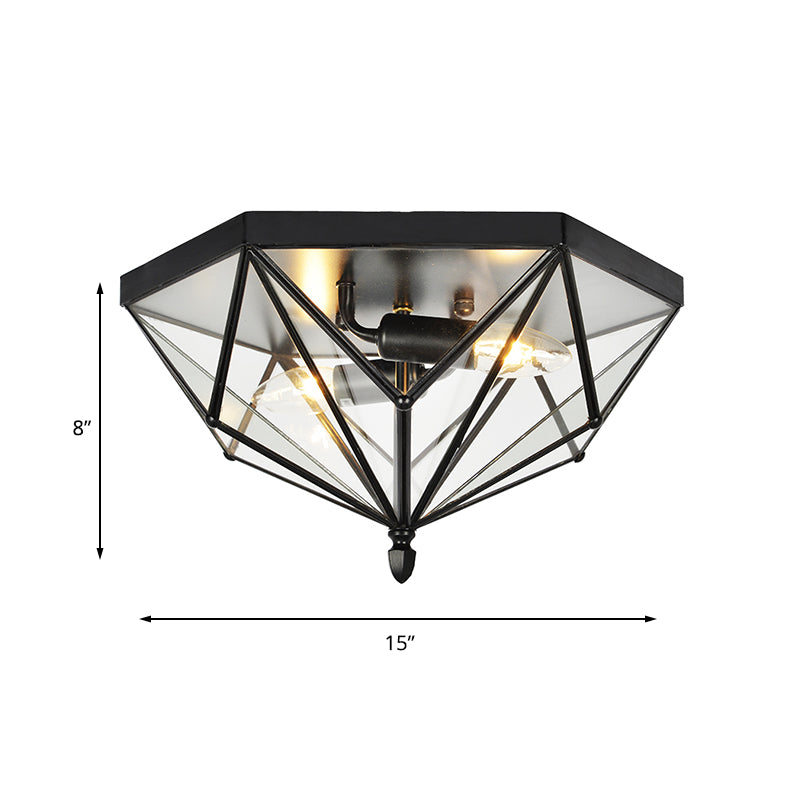 Single Bulb Flushmount Lighting Vintage Polyhedron Clear Glass Ceiling Light in Black for Foyer Clearhalo 'Ceiling Lights' 'Close To Ceiling Lights' 'Close to ceiling' 'Flush mount' 'Industrial Flush Mount' Lighting' 159453