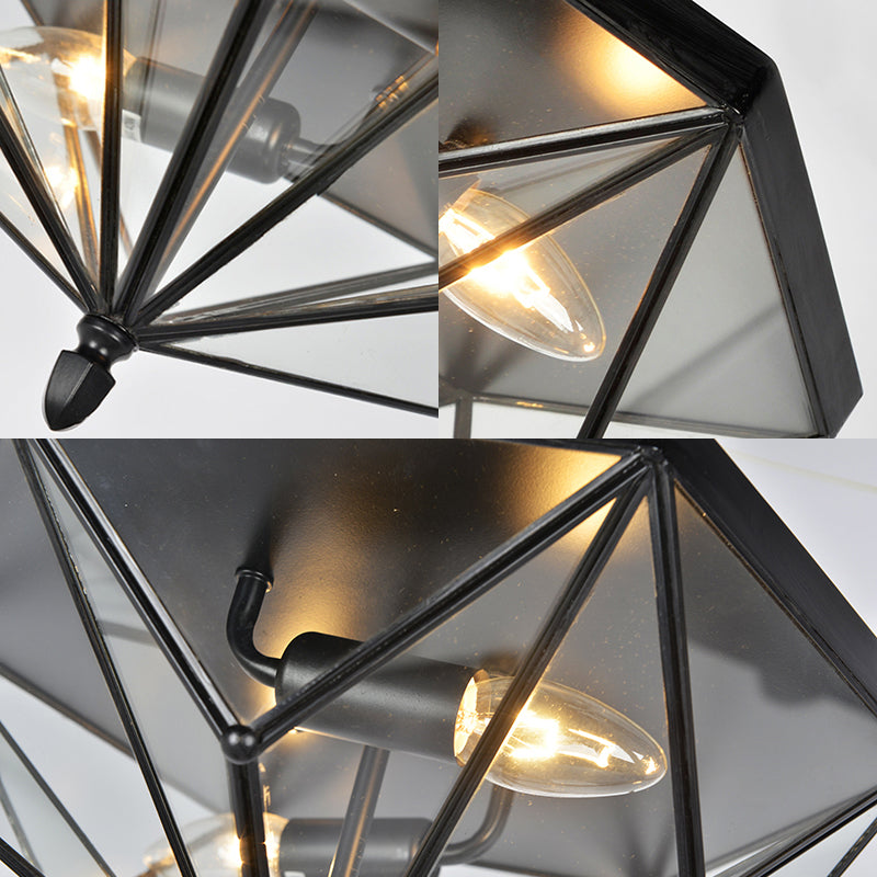 Single Bulb Flushmount Lighting Vintage Polyhedron Clear Glass Ceiling Light in Black for Foyer Clearhalo 'Ceiling Lights' 'Close To Ceiling Lights' 'Close to ceiling' 'Flush mount' 'Industrial Flush Mount' Lighting' 159454
