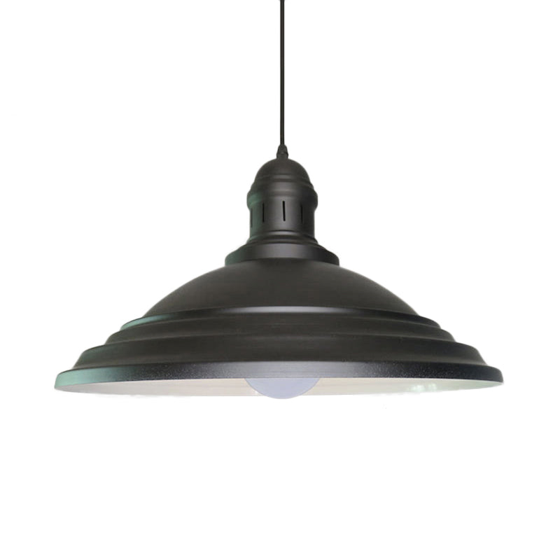 Vintage Bowl Hanging Ceiling Light 1 Head Metal Ceiling Light with Fluted Design in Black for Balcony Clearhalo 'Ceiling Lights' 'Industrial Pendants' 'Industrial' 'Middle Century Pendants' 'Pendant Lights' 'Pendants' 'Tiffany' Lighting' 15947