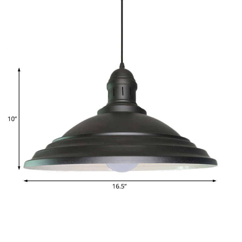 Vintage Bowl Hanging Ceiling Light 1 Head Metal Ceiling Light with Fluted Design in Black for Balcony Clearhalo 'Ceiling Lights' 'Industrial Pendants' 'Industrial' 'Middle Century Pendants' 'Pendant Lights' 'Pendants' 'Tiffany' Lighting' 15948