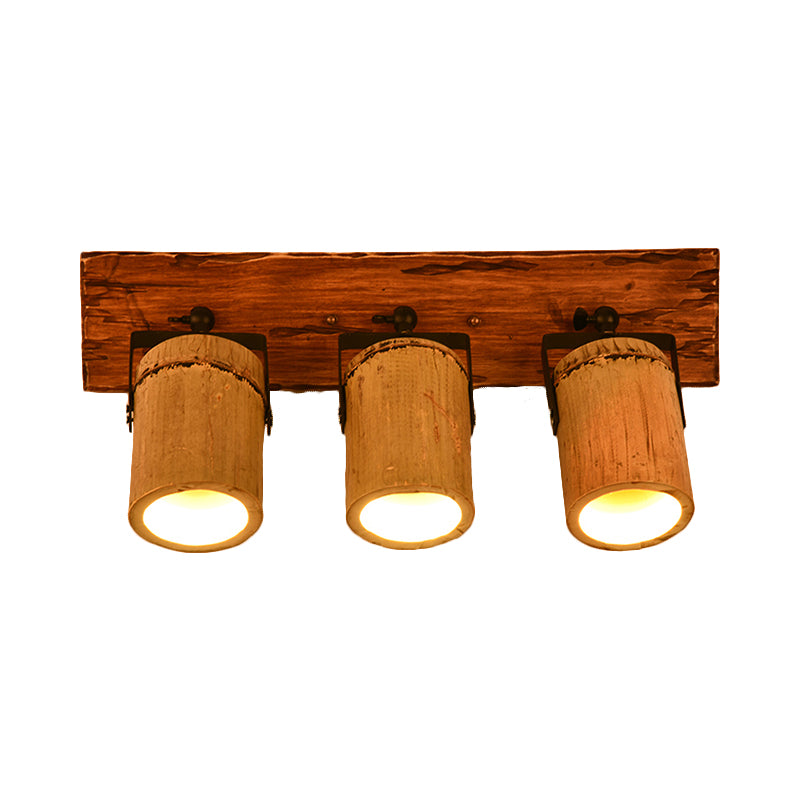 Wooden Cylinder Wall Light Rustic Stylish Sconce Light in Beige for Bistro Restaurant Clearhalo 'Industrial wall lights' 'Industrial' 'Middle century wall lights' 'Tiffany' 'Wall Lamps & Sconces' 'Wall Lights' Lighting' 159488