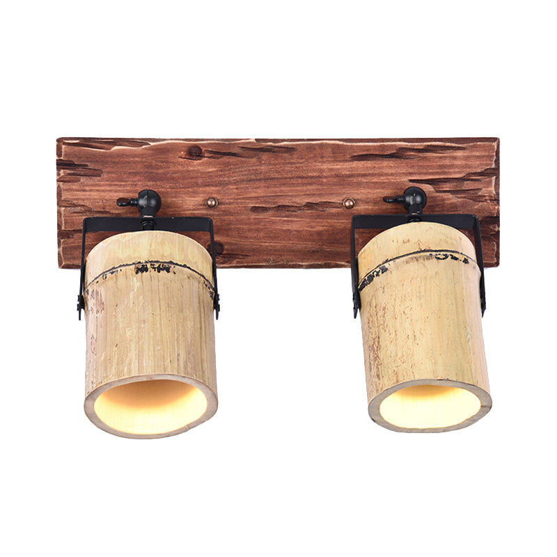 Wooden Cylinder Wall Light Rustic Stylish Sconce Light in Beige for Bistro Restaurant Clearhalo 'Industrial wall lights' 'Industrial' 'Middle century wall lights' 'Tiffany' 'Wall Lamps & Sconces' 'Wall Lights' Lighting' 159491
