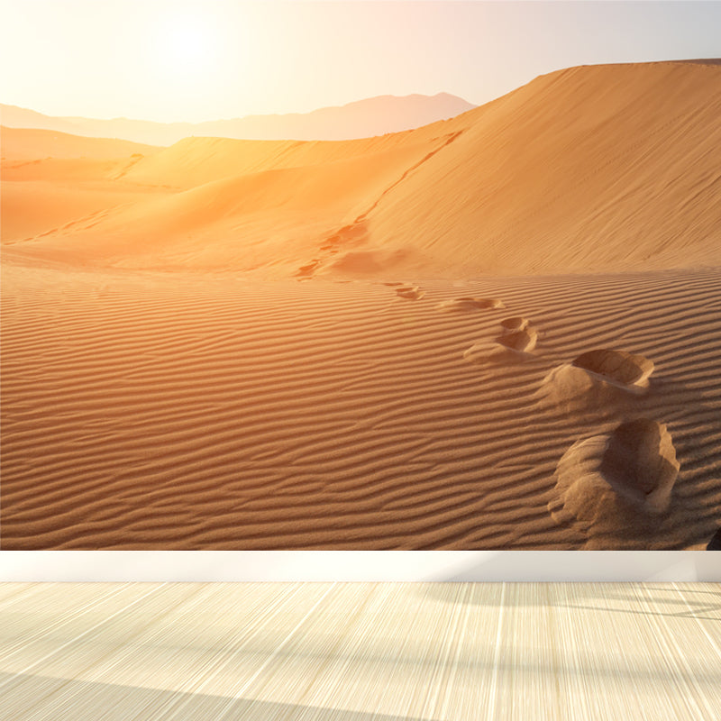 Huge Footprint Mural Wallpaper Modern Beautiful Sunset Desert Wall Decor in Yellow Clearhalo 'Wall Decor' 'Wall Mural' 1594936