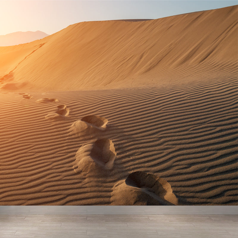 Huge Footprint Mural Wallpaper Modern Beautiful Sunset Desert Wall Decor in Yellow Clearhalo 'Wall Decor' 'Wall Mural' 1594937
