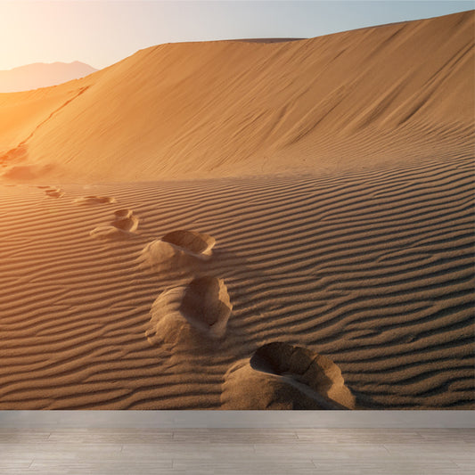 Huge Footprint Mural Wallpaper Modern Beautiful Sunset Desert Wall Decor in Yellow Clearhalo 'Wall Decor' 'Wall Mural' 1594937