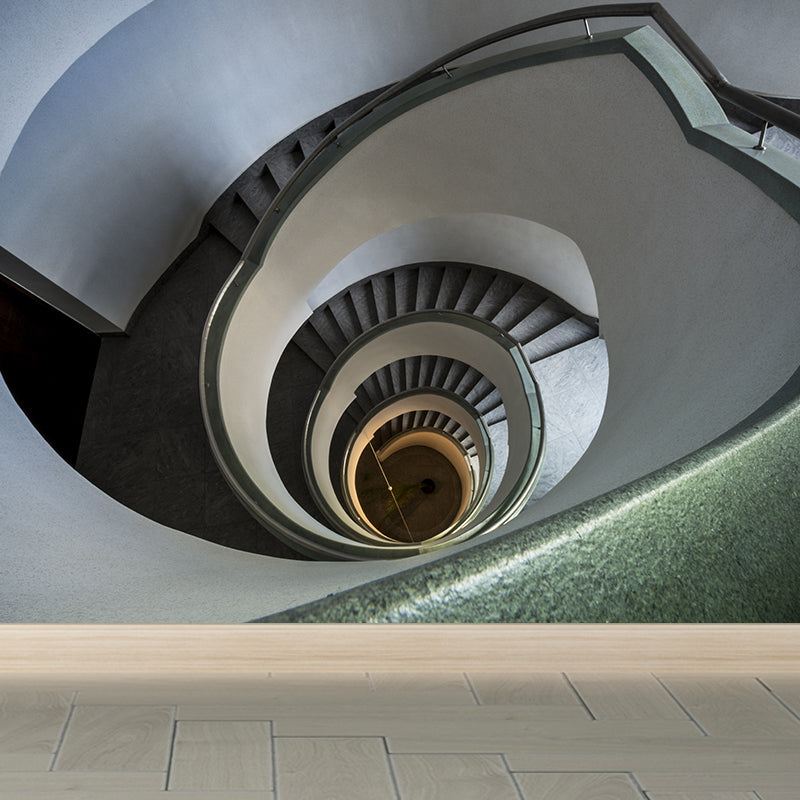 Spiral Stair Wall Paper Mural Modernism Non-Woven Material Wall Covering in Grey Grey Clearhalo 'Wall Decor' 'Wall Mural' 1594945