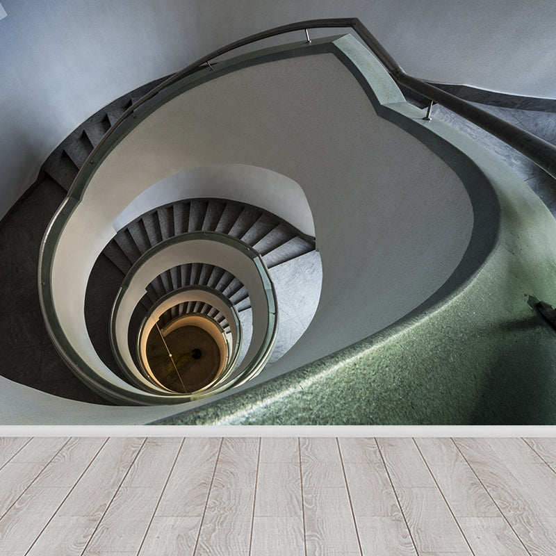 Spiral Stair Wall Paper Mural Modernism Non-Woven Material Wall Covering in Grey Clearhalo 'Wall Decor' 'Wall Mural' 1594946