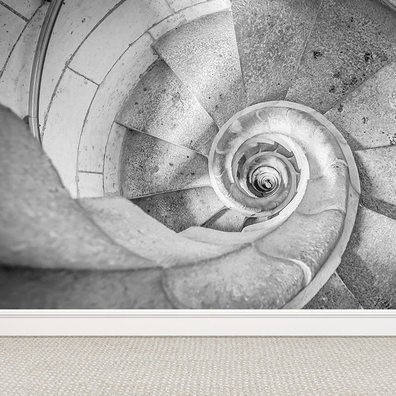 Giant Architecture Mural Decal Modern Hypnosis Cement Stairs Wall Art in Grey, Custom Made Clearhalo 'Wall Decor' 'Wall Mural' 1594952