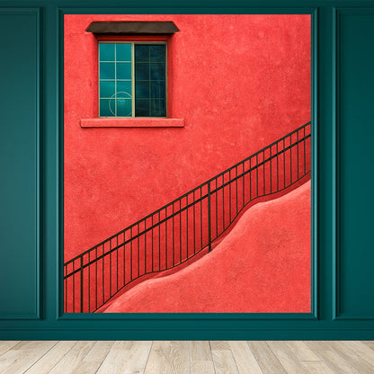 Full Size Outside Stairway Mural Stain Resistant Modern Living Room Wall Decor in Orange Red Orange Red Clearhalo 'Wall Decor' 'Wall Mural' 1594955