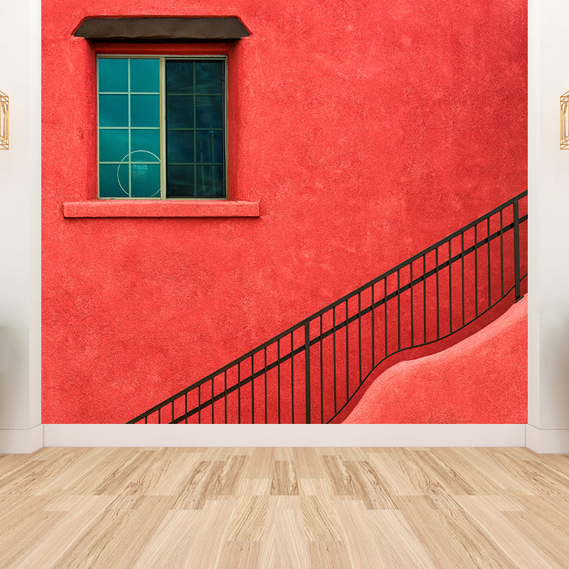 Full Size Outside Stairway Mural Stain Resistant Modern Living Room Wall Decor in Orange Red Clearhalo 'Wall Decor' 'Wall Mural' 1594956