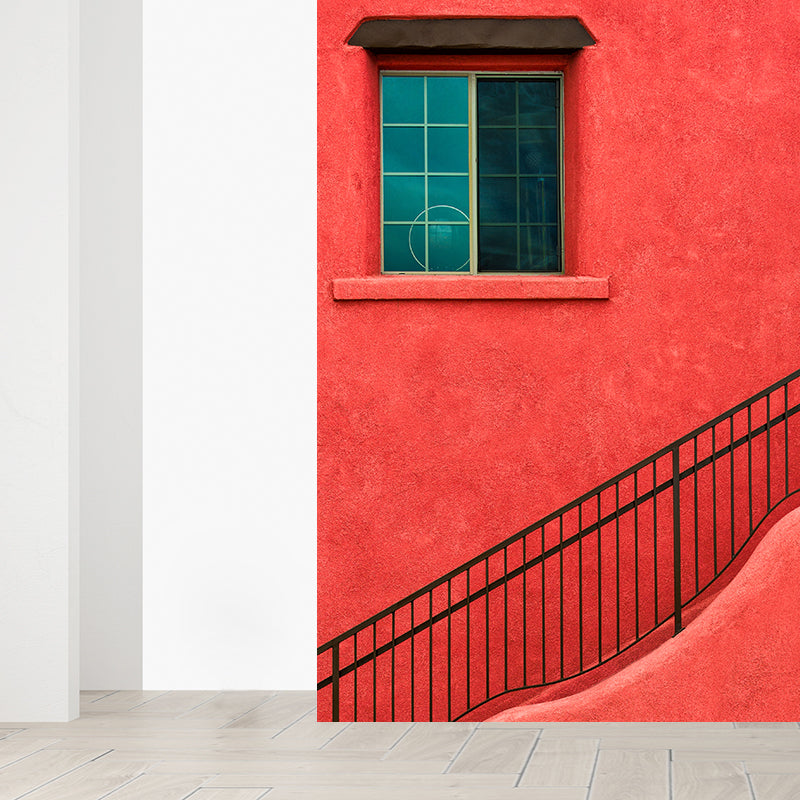 Full Size Outside Stairway Mural Stain Resistant Modern Living Room Wall Decor in Orange Red Clearhalo 'Wall Decor' 'Wall Mural' 1594957