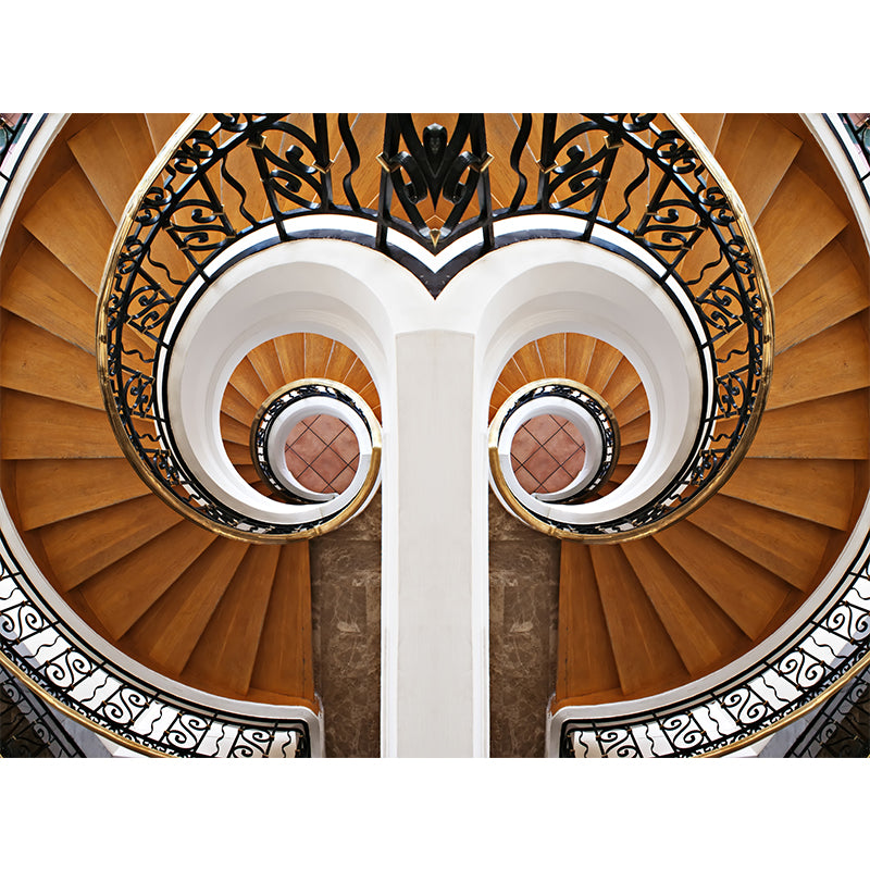 Symmetric Swirled Stairs Mural Wallpaper Brown Modern Style Wall Art for Family Room Clearhalo 'Wall Decor' 'Wall Mural' 1594968