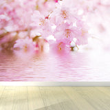 Fragrant Cherry Flowers Mural Decal for Living Room, Pink, Custom Size Available