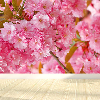 Huge Flower Landscape Mural Decal Pink Non-Woven Wall Art for Home Decor, Personalised Pink Clearhalo 'Wall Decor' 'Wall Mural' 1595015