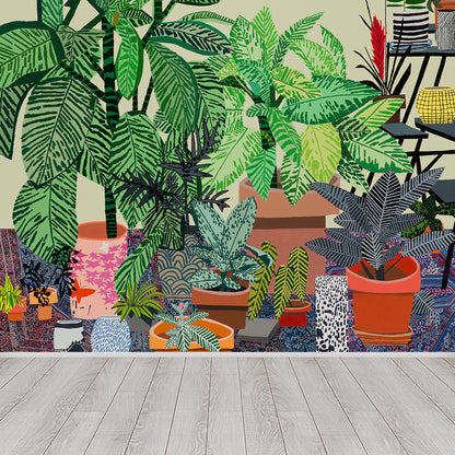 Potted Plant Wall Mural Contemporary Washable Living Room Wall Covering, Personalize Green Clearhalo 'Wall Decor' 'Wall Mural' 1595035