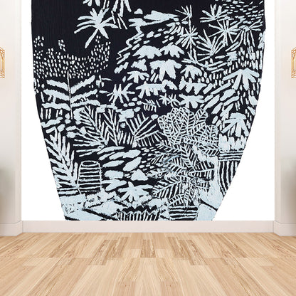 Giant Hand Printed Mural Decal Black and White Non-Woven Wall Art for Home Decor, Personalised Black-White Clearhalo 'Wall Decor' 'Wall Mural' 1595050