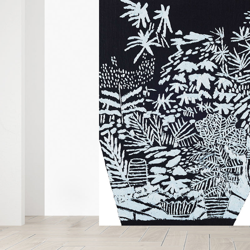 Giant Hand Printed Mural Decal Black and White Non-Woven Wall Art for Home Decor, Personalised Clearhalo 'Wall Decor' 'Wall Mural' 1595051