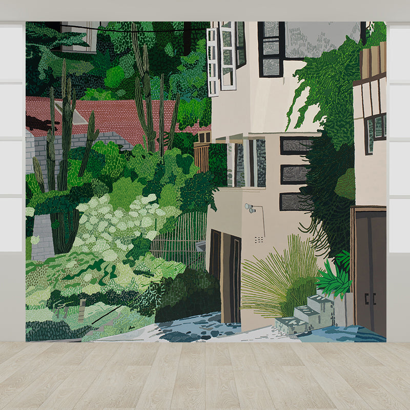 Green Human Landscape Mural Wallpaper Stain Resistant Modern Living Room Wall Covering Green Clearhalo 'Wall Decor' 'Wall Mural' 1595060