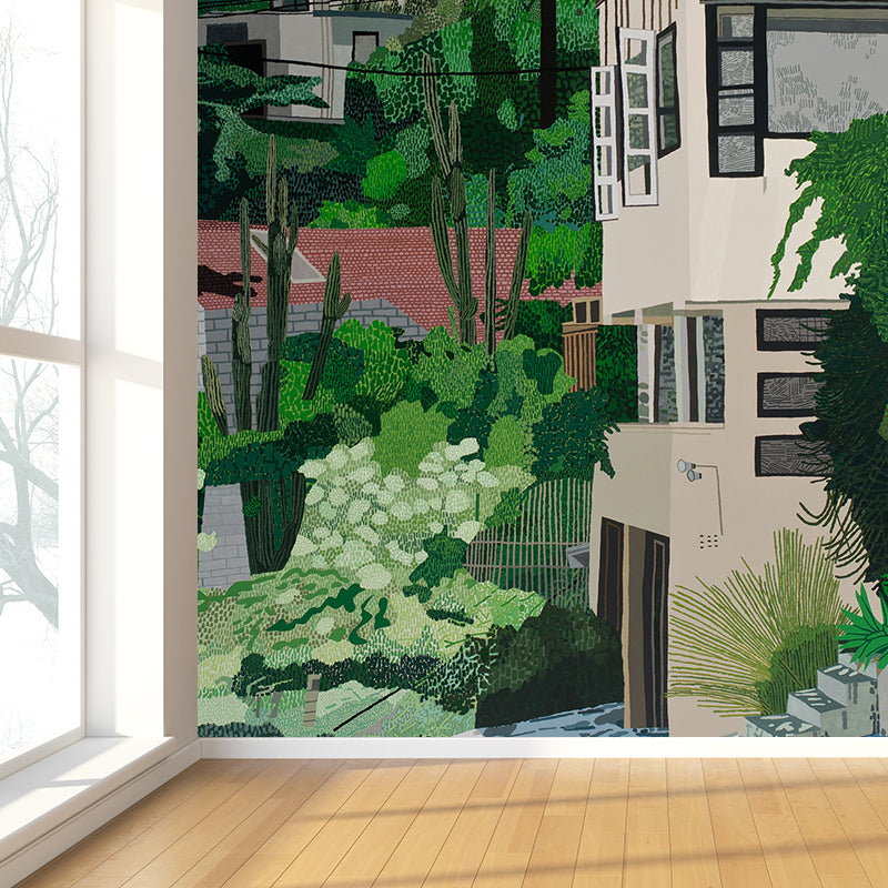 Green Human Landscape Mural Wallpaper Stain Resistant Modern Living Room Wall Covering Clearhalo 'Wall Decor' 'Wall Mural' 1595061