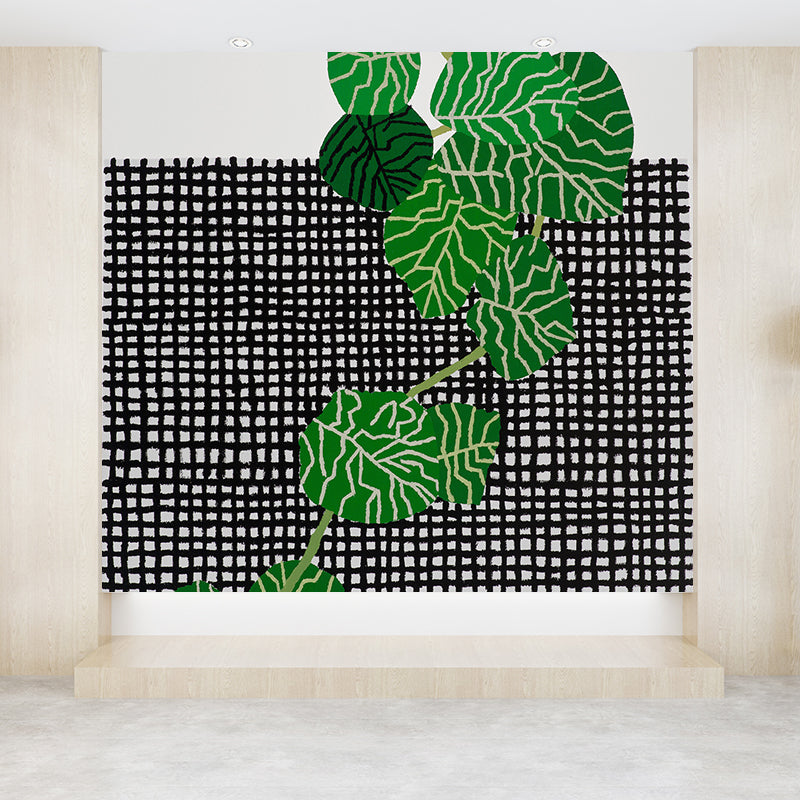 Plaid and Plant Wall Mural Modern Decorative Living Room Wall Covering, Custom Size Available Clearhalo 'Wall Decor' 'Wall Mural' 1595067