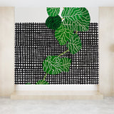 Plaid and Plant Wall Mural Modern Decorative Living Room Wall Covering, Custom Size Available