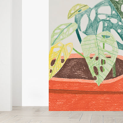 Orange Pot Plant Mural Wallpaper Stain Resistant Contemporary Bathroom Wall Covering Orange Clearhalo 'Wall Decor' 'Wall Mural' 1595070