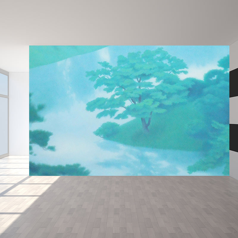 Contemporary Forest and River Mural Green Dining Room Wall Art, Custom Size Available Green Clearhalo 'Wall Decor' 'Wall Mural' 1595090