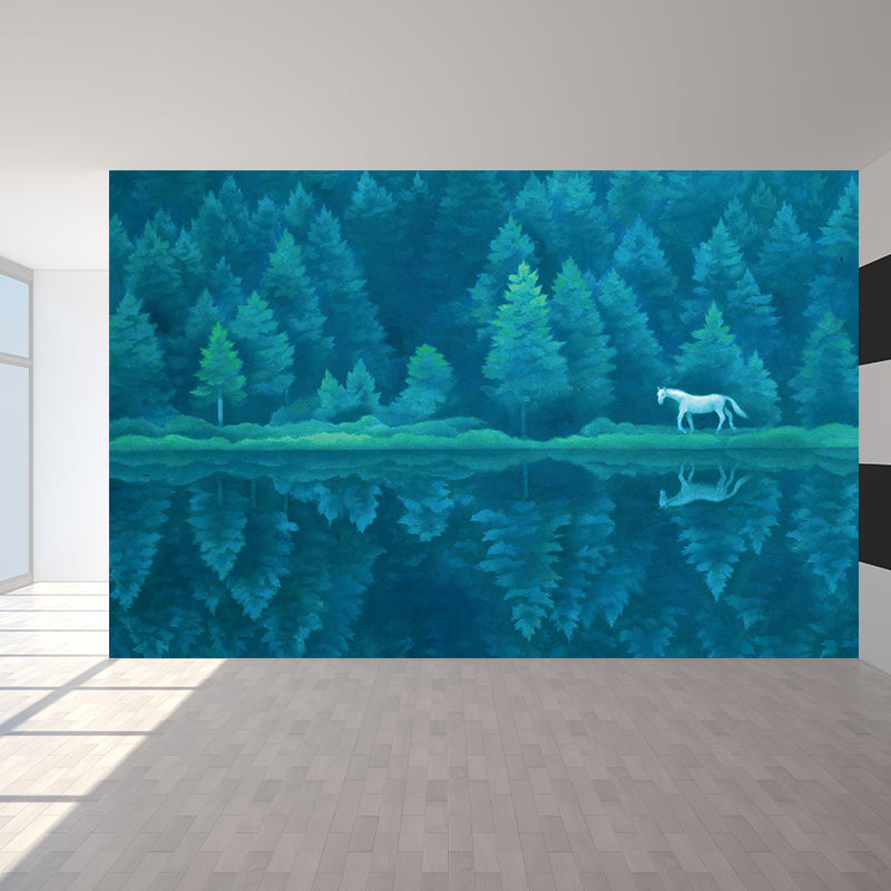 Jungle Mural Wallpaper Modern Decorative Boys Room Wall Art, Custom Size Available Blue Clearhalo 'Wall Decor' 'Wall Mural' 1595100