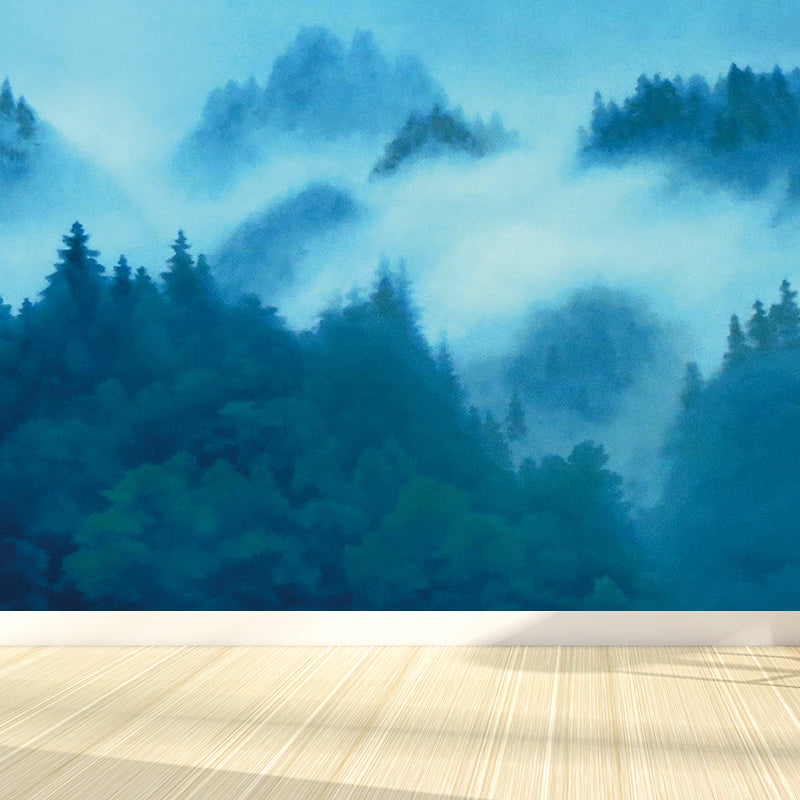 Contemporary Misty Forest Mural Decal Green Bedroom Wall Covering, Made to Measure Clearhalo 'Wall Decor' 'Wall Mural' 1595117