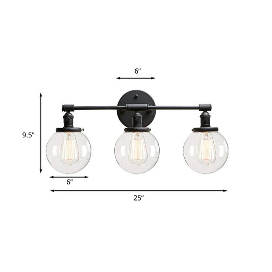 Black 3 Lights Sconce Light Industrial Clear Glass Bubble Shade Lighting Fixture for Outdoor Clearhalo 'Cast Iron' 'Glass' 'Industrial wall lights' 'Industrial' 'Middle century wall lights' 'Modern' 'Tiffany' 'Traditional wall lights' 'Wall Lamps & Sconces' 'Wall Lights' Lighting' 159511
