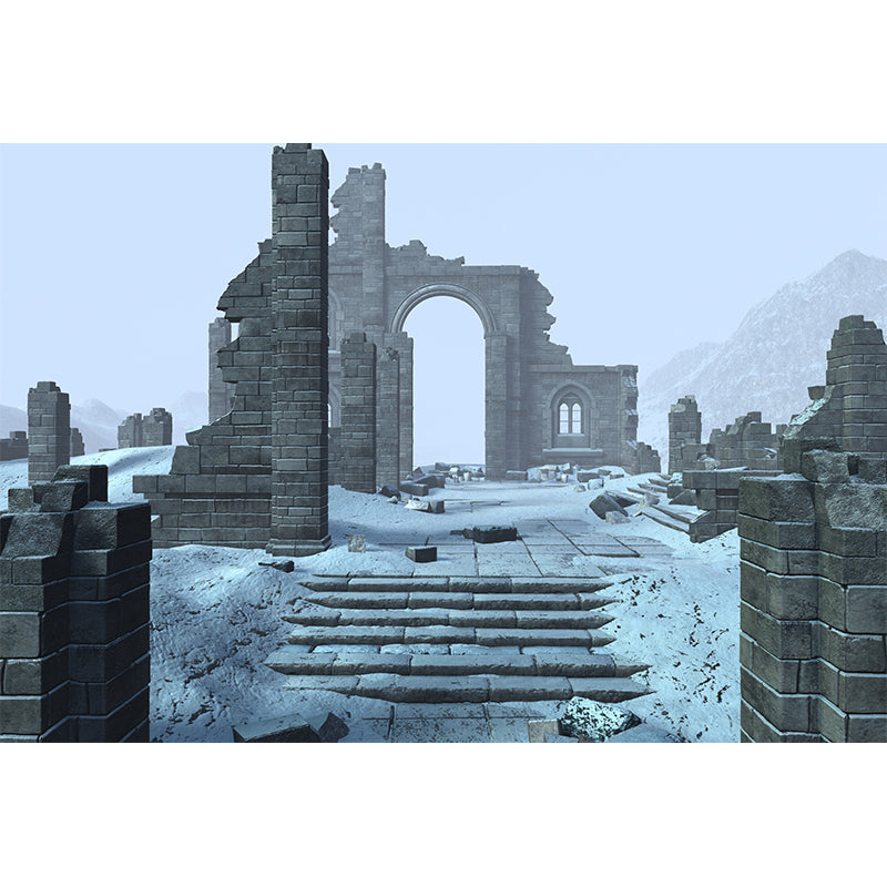 Dilapidated House Mural Decal Cadet Blue Contemporary Wall Covering for Living Room Clearhalo 'Wall Decor' 'Wall Mural' 1595143