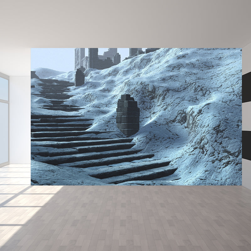 Contemporary Hill Stairs Mural Wallpaper White Outdoor Architecture Wall Covering White Clearhalo 'Wall Decor' 'Wall Mural' 1595145