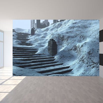 Contemporary Hill Stairs Mural Wallpaper White Outdoor Architecture Wall Covering White Clearhalo 'Wall Decor' 'Wall Mural' 1595145