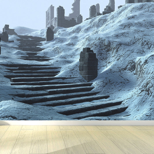 Contemporary Hill Stairs Mural Wallpaper White Outdoor Architecture Wall Covering Clearhalo 'Wall Decor' 'Wall Mural' 1595146