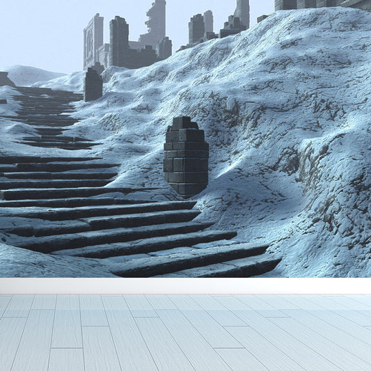 Contemporary Hill Stairs Mural Wallpaper White Outdoor Architecture Wall Covering Clearhalo 'Wall Decor' 'Wall Mural' 1595147