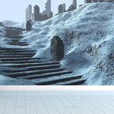 Contemporary Hill Stairs Mural Wallpaper White Outdoor Architecture Wall Covering Clearhalo 'Wall Decor' 'Wall Mural' 1595147