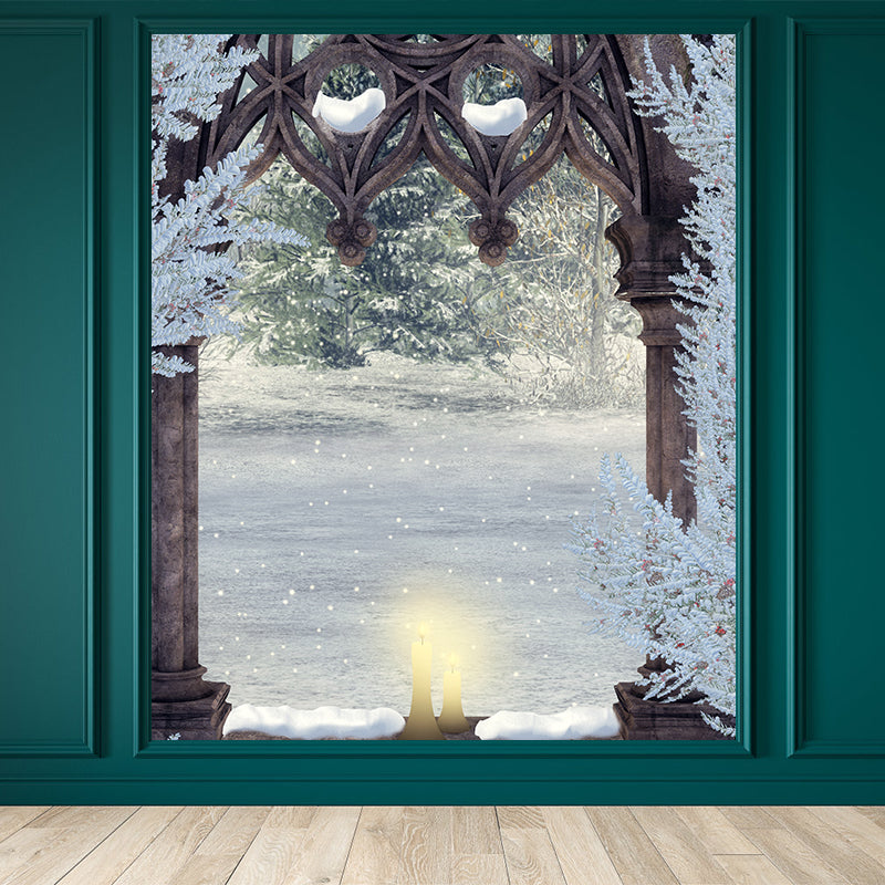 Contemporary Boys Mural Wallpaper Winter Pergola and Flowers Brown Wall Covering Brown Clearhalo 'Wall Decor' 'Wall Mural' 1595150