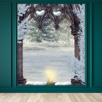 Contemporary Boys Mural Wallpaper Winter Pergola and Flowers Brown Wall Covering Brown Clearhalo 'Wall Decor' 'Wall Mural' 1595150