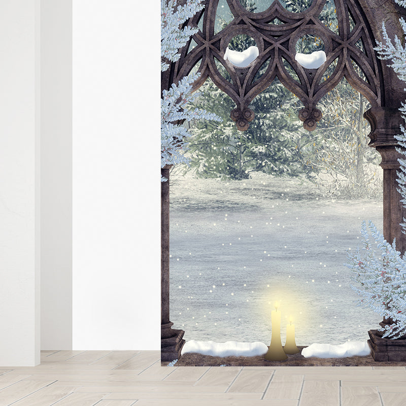 Contemporary Boys Mural Wallpaper Winter Pergola and Flowers Brown Wall Covering Clearhalo 'Wall Decor' 'Wall Mural' 1595152